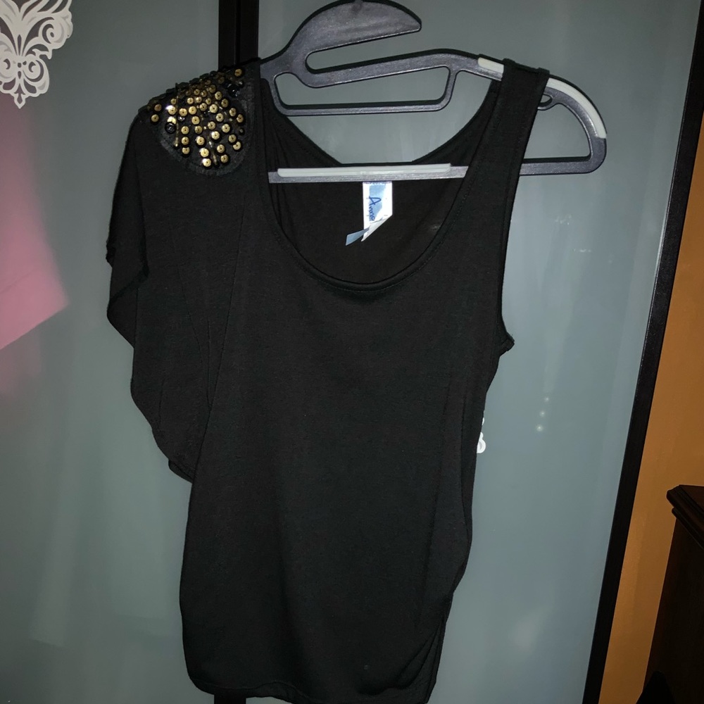 Black blouse with glitter shoulder accent